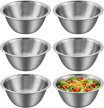 MANCHAP 6 Pcs 17.5 x 7cm Stainless Steel Mixing Bowl, Metal Medium Mixing Bowl for Home Kitchen Use