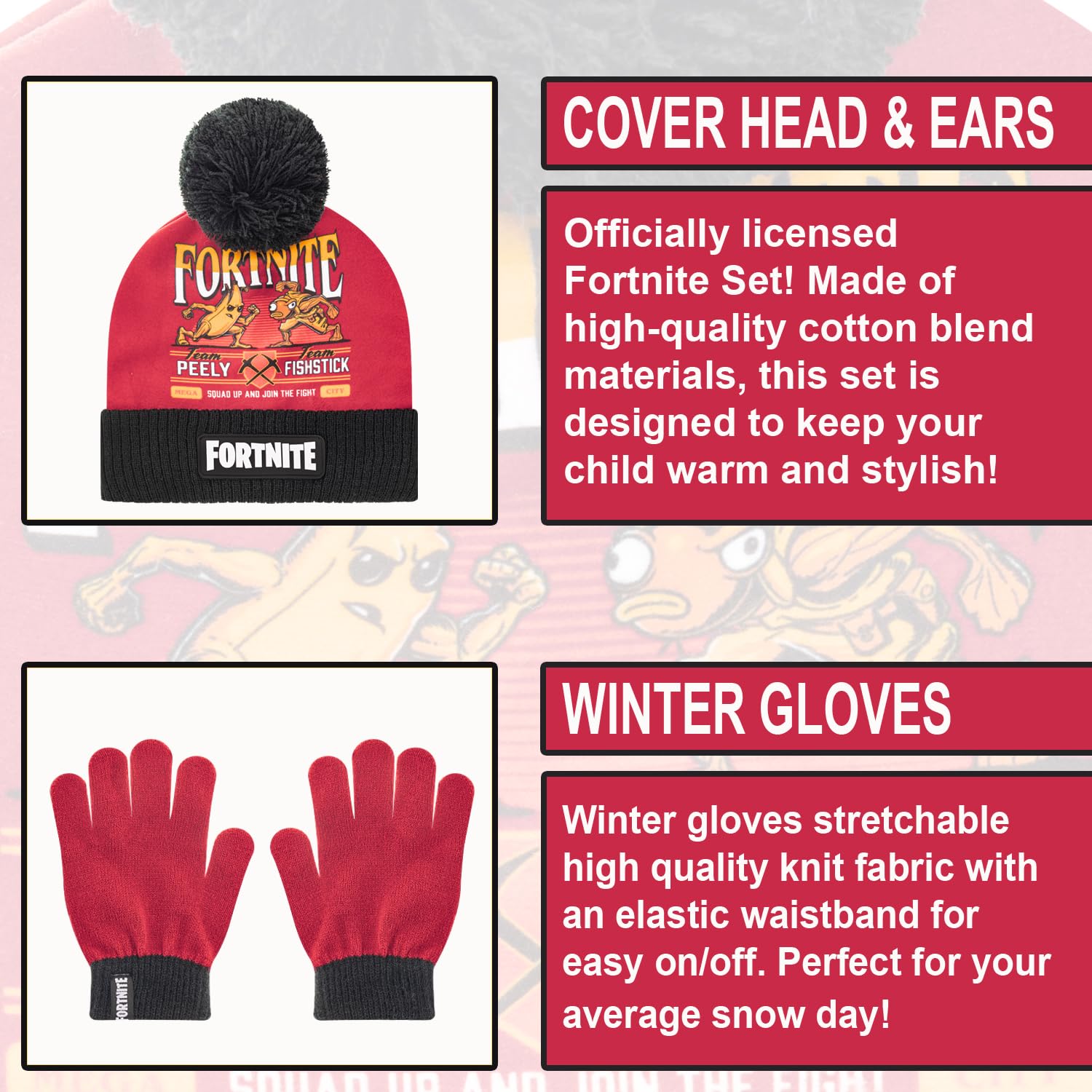 FORTNITE Boys Winter Beanie Hat and Snow Gloves for Boys 2 Piece Set