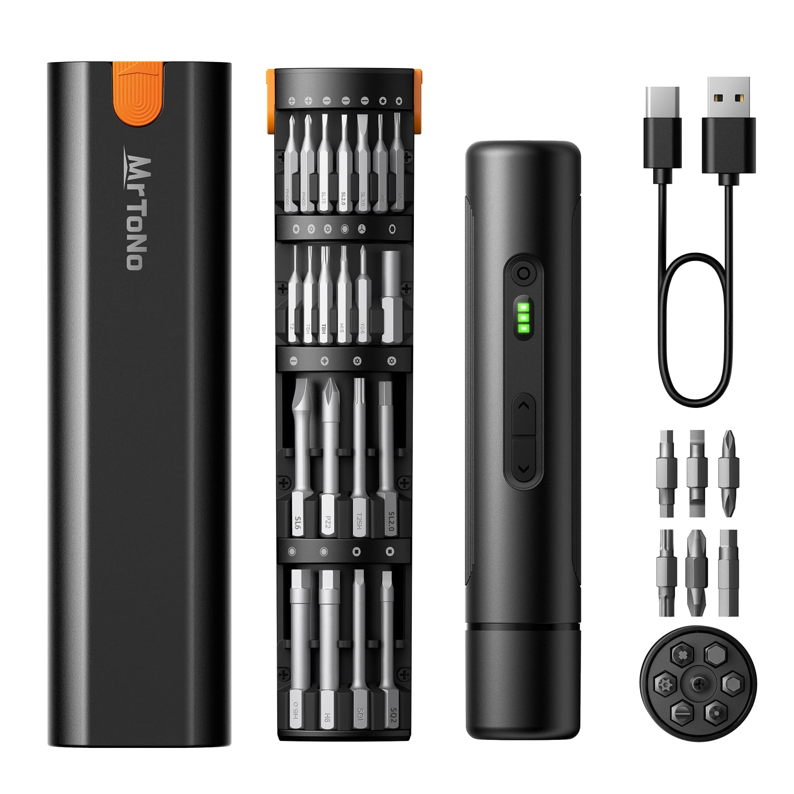 MrToNo Electric Screwdriver Cordless Screwdriver Set Power Screwdriver Set 3 Torque Settings 1500mAh Battery 33 Magnetic Bits LED