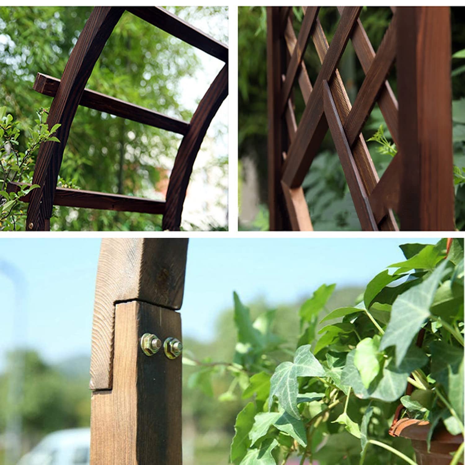 Drewniany łuk ogrodowy, pergola, altanka, do roślin pnących, duża, zewnętrzna krata, altanka, wsparcie dla róż, dekoracja ślubna, pomarańczowa, 140 x 225 cm, rustykalny drewniany łuk ogrodowy, pergola