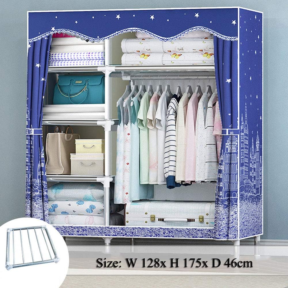 Wardrobe Closet Portable, Steel Pipe Clothes Closet with Hanging Rack Wardrobe Storage Extra Strong & Durable Freestanding Garment Organizer,Blue_42x68x18in