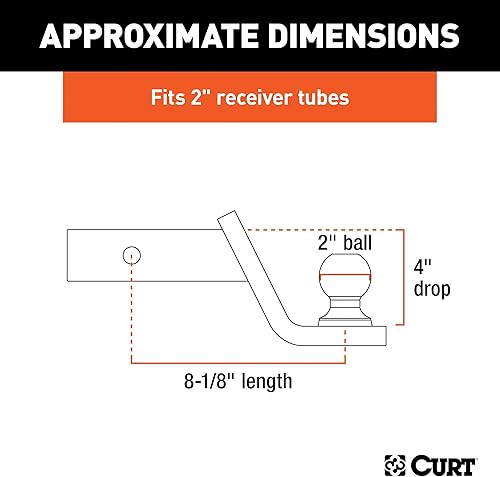 Miniatura 2 de CURT 45154 Fusion - Soporte de enganche de remolque con bola y pasador de 2 pulgadas, se adapta a receptor de 2 pulgadas, 7,500 libras, caída de 4