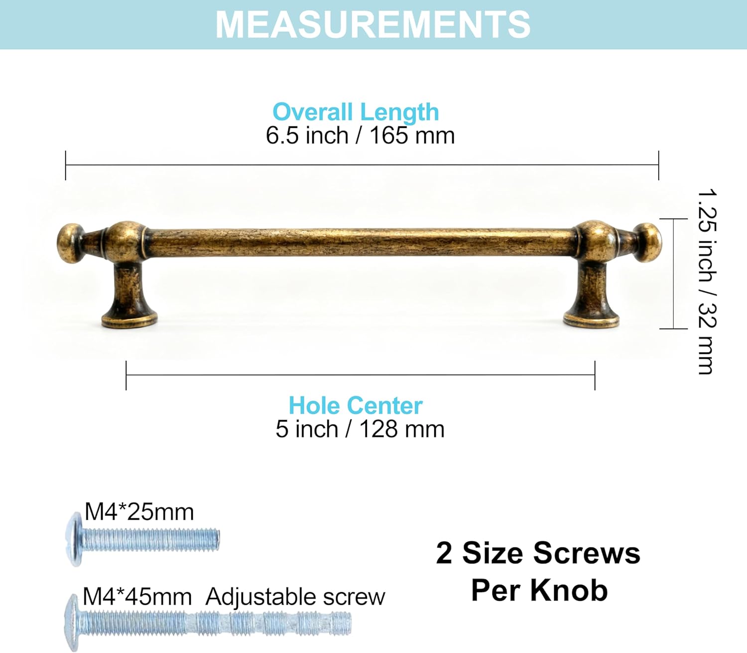 5 Inch Hole Center Antique Brass Cabinets Pulls, 6 Pack Vintage Drawer Handles for Kitchen Bedroom Farmhouse, Aged Gold Bras Dresser Pulls, Zinc Alloy.
