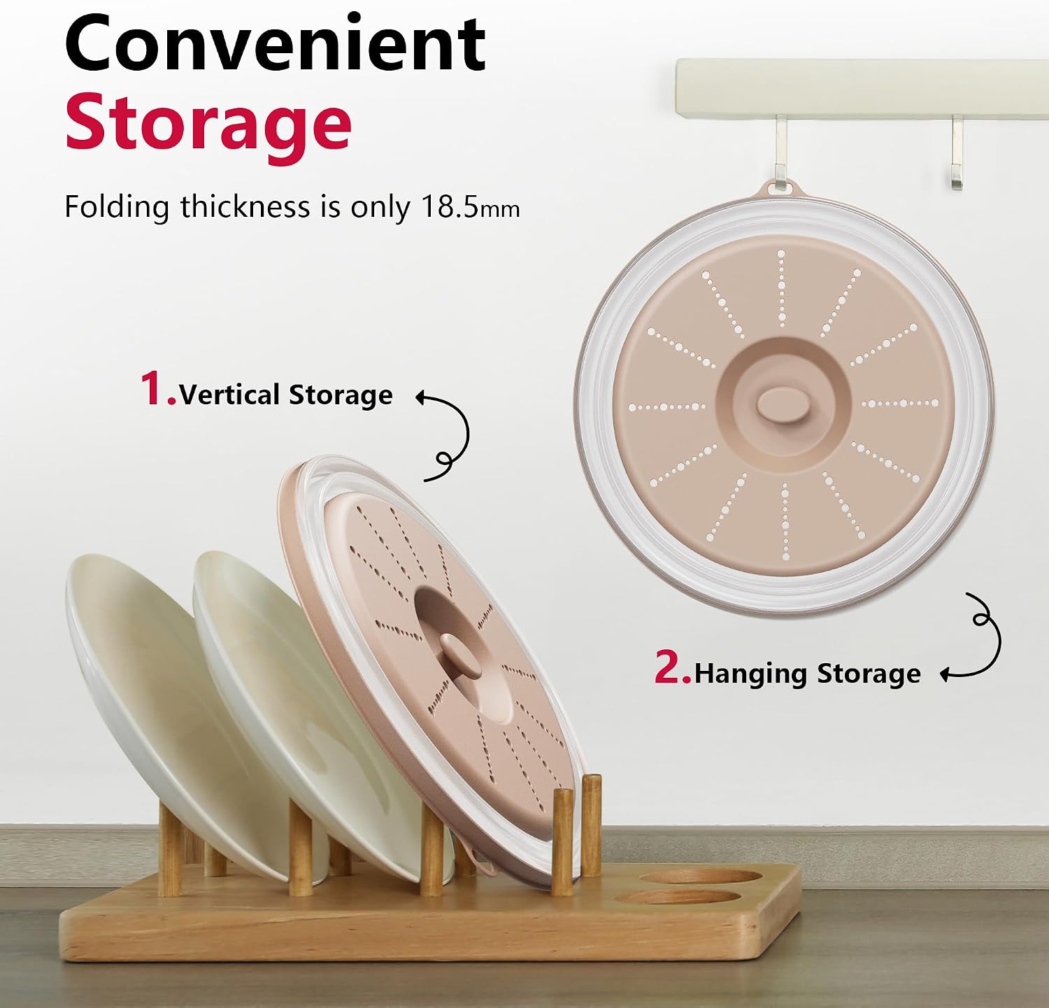 WVM Microwave Splatter Cover Vented for Food with Hook Hole, Splatter Guard & Colander Kitchen Gadget for Food, Meal Prep, Beige, M(11"x3.26")-Pack of 1 image 4