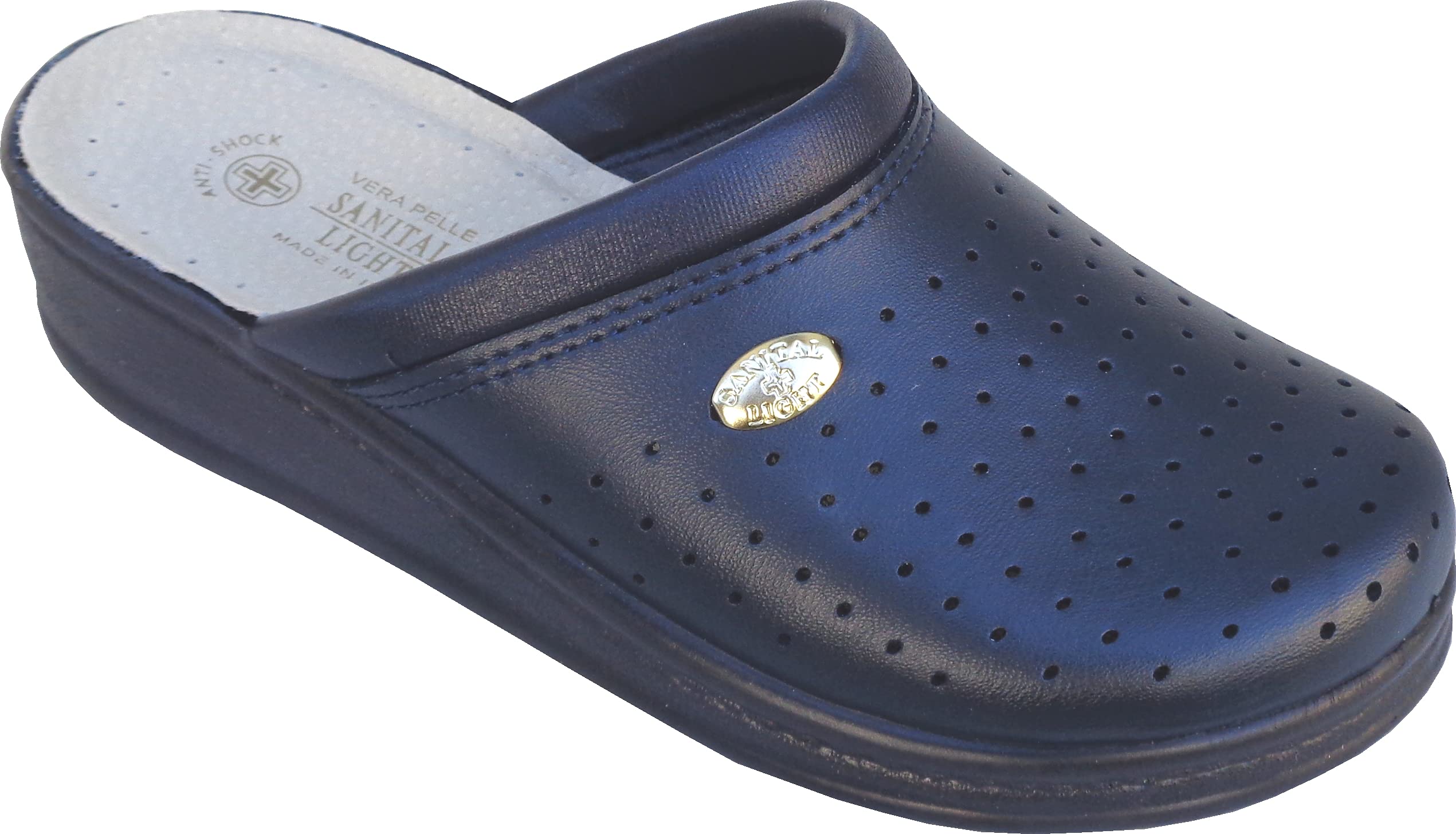 Sanital Light 1350 - Ciabatta in Pelle, Leggera e Confortevole, Soletto Imbottito Anti-Shock, Tomaia Forata Traspirante, 100% Fatto in Italia, Si consiglia Comprare Una Misura più Grande