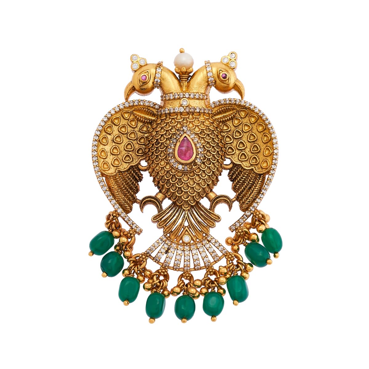 kushal's Fashion Jewellery Ruby-Green Oxidised Gold Plated Ethnic 92.5 Pure Silver Temple Pendant - 409815-picture-24
