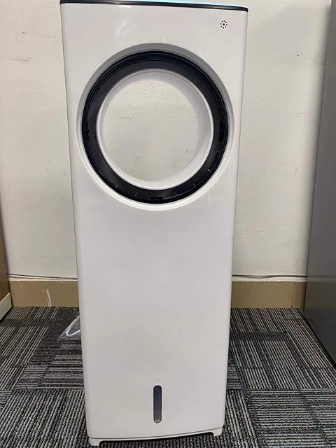 Evaporative Air Cooler, 4-in-1 Portable Air Conditioner with Bladeless Design, 3 Modes, Auto Oscillation, 1-8H Timer, Remote Control, 80W Mobile Cooling Fan/Humidifier/Air Purifier for Home & Office