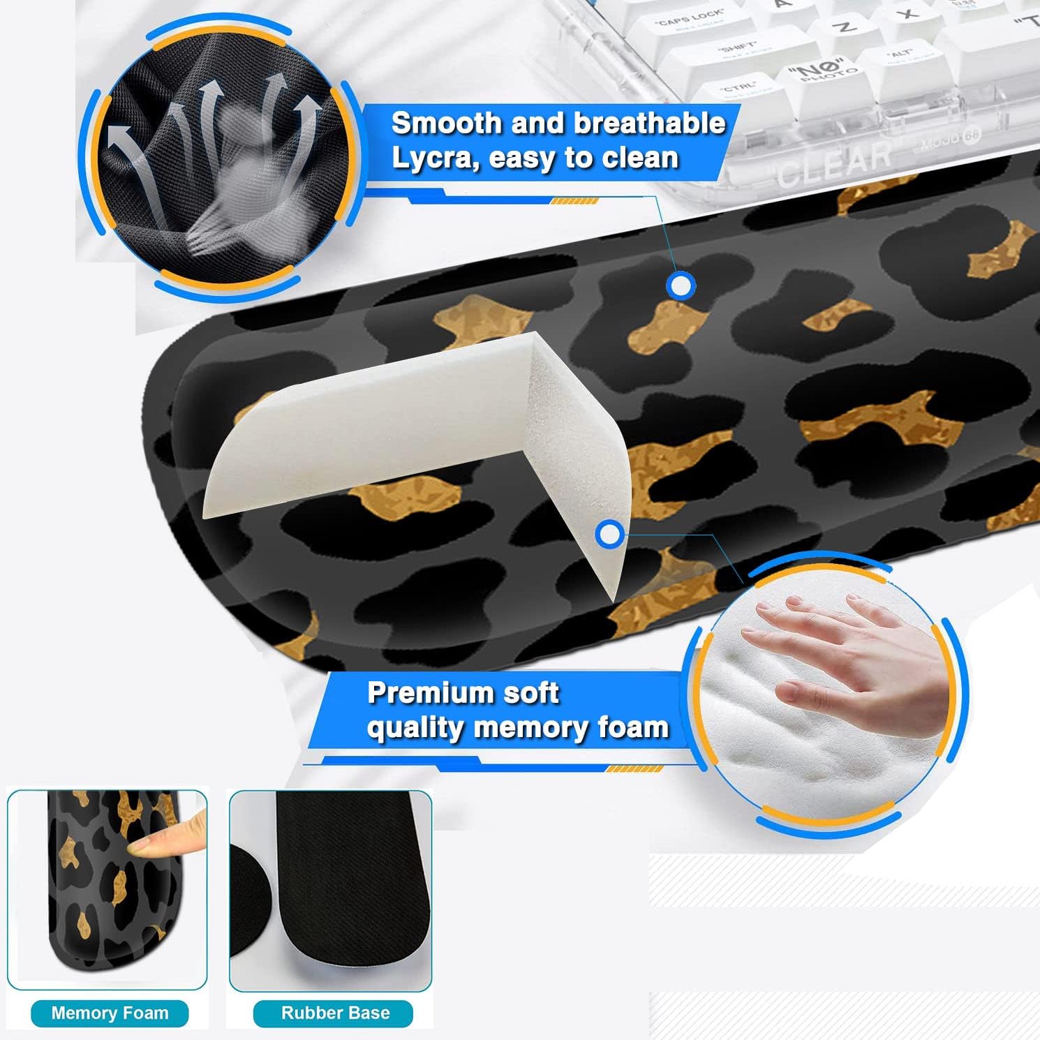 Ergonomic Gel Mouse Pad Wrist Support + Memory Foam Keyboard Wrist Rest for Home Office Gaming Desk Pad,Easy Typing Pain Relief Hand Rest Pad,Cute Round Desk Mat Gold Leopard Pattern Black Mousepads