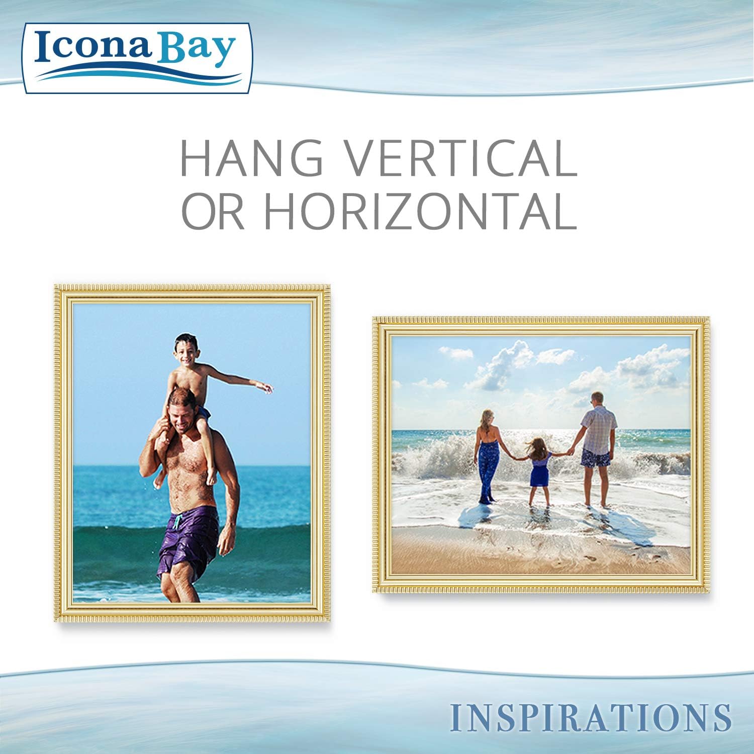 Icona Bay 8x10 Picture Frames (Gold, 6 Pack), Beautifully Detailed Molding, Contemporary Picture Frame Set, Wall Mount or Table Top, Inspirations Collection - Image 7