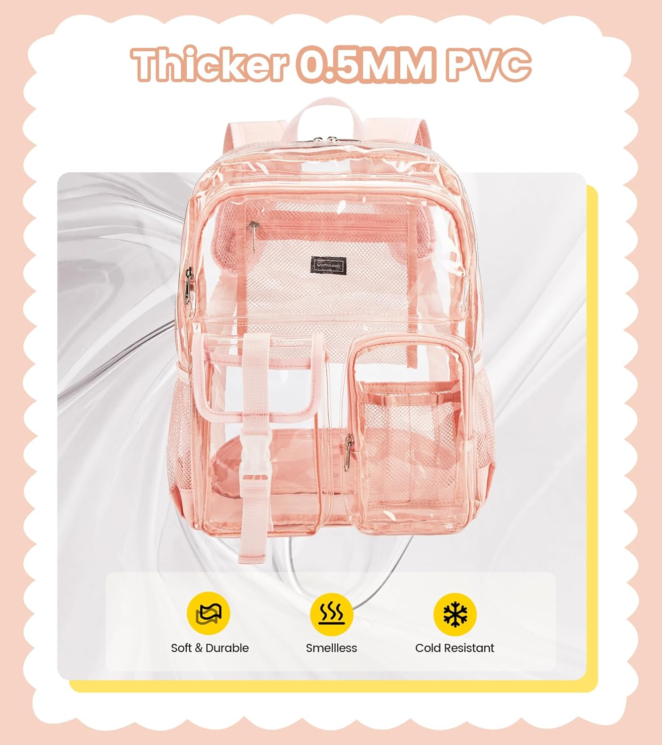 Vorspack Clear Backpack for School - Heavy Duty Transparent Bookbag for Girls Boys Large See Through backpacks for Work, College, Travel - Pink - Image 5
