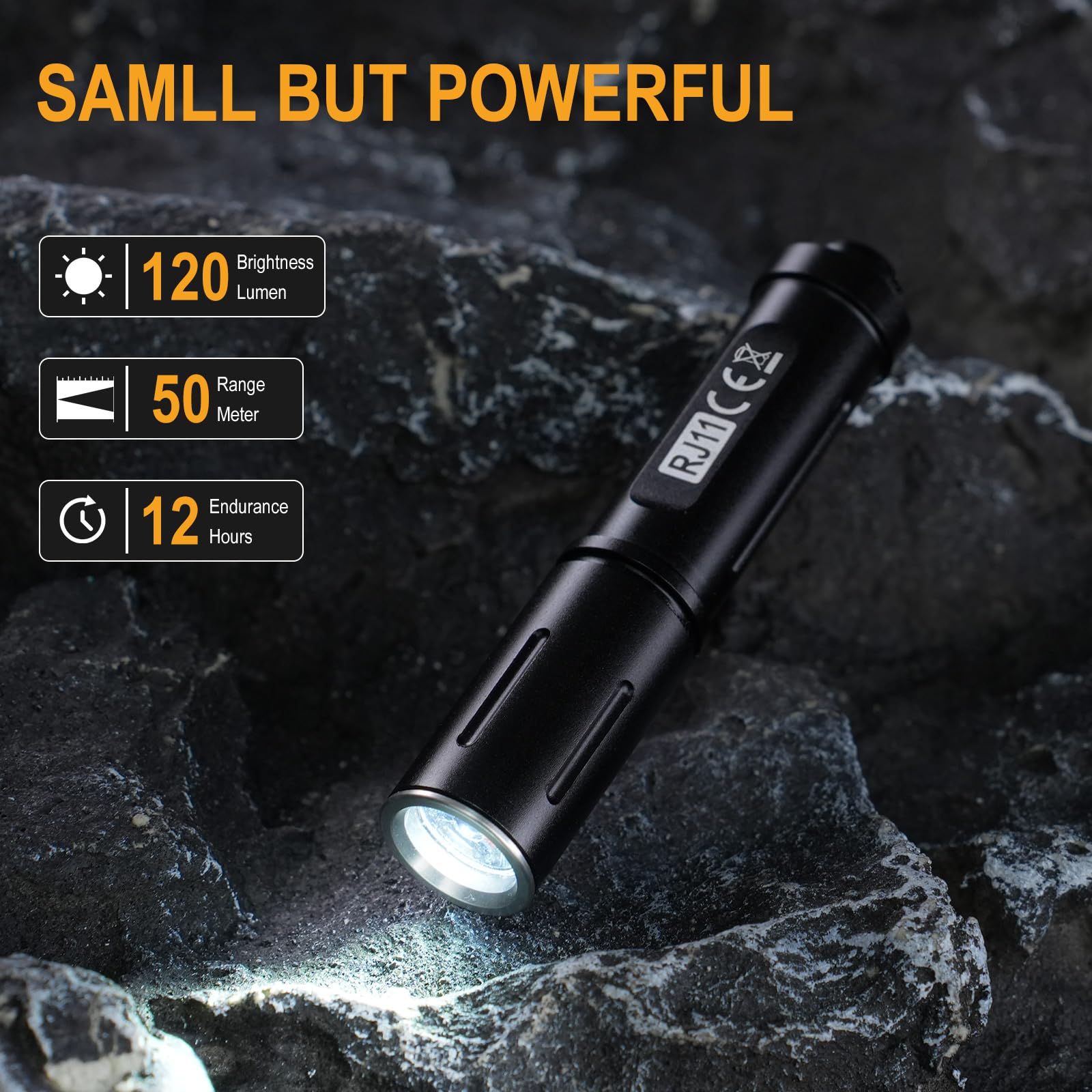 BORUIT RJ11 Torcia LED Potente Professionale 120 Lumen e 50m di Portata, Mini Torcia Bambini con Portachiavi, IP67 Impermeabile lampada Emergenza Portatile per Campeggio Escursionismo Caccia