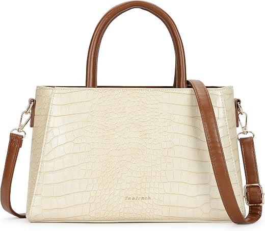 Fastrack Croco-Textured Satchel Bag for Women | Faux Leather Handbag with Zip Closure, Gold Hardware and Organiser Pockets...