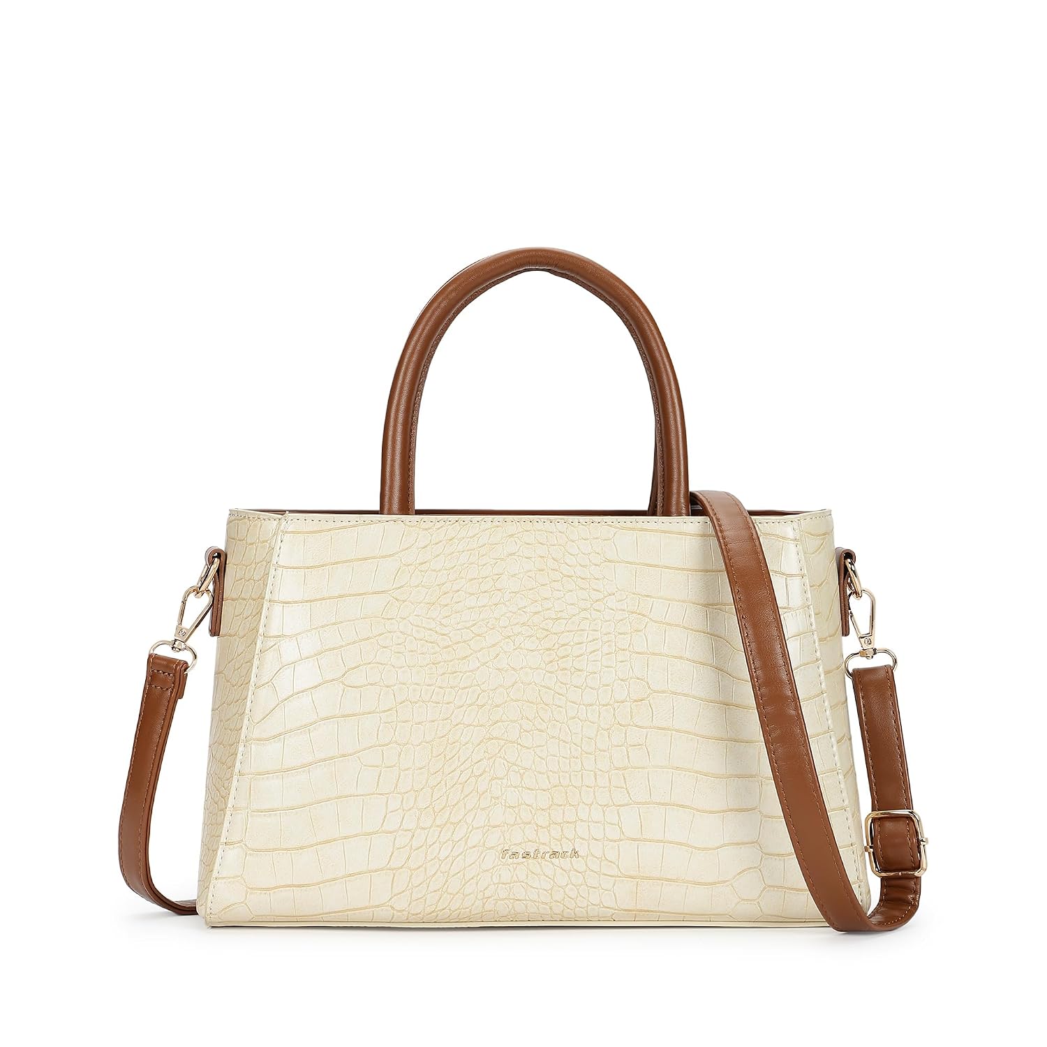 Fastrack Croco-Textured Satchel Bag for Women | Faux Leather Handbag with Zip Closure, Gold Hardware and Organiser Pockets...