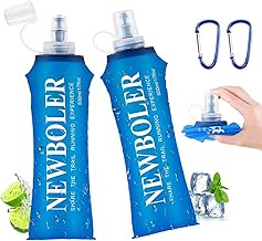 WuGU 2 Pcs 500ml Unisex Foldable Water Bottle with 2 Carabiners, BPA Free, Reusable Running Flask TPU for Running, Hiking, Climbing
