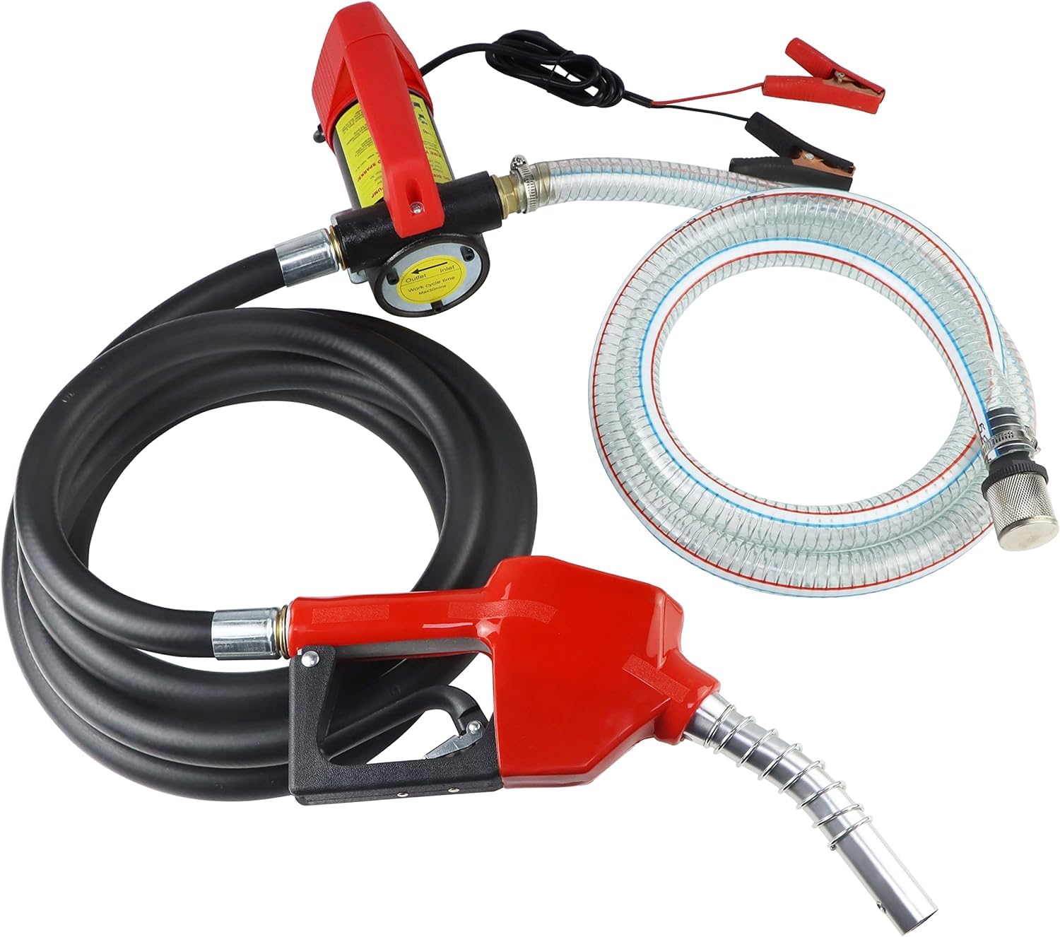 Diesel Transfer Pump 12V Fuel Transfer Pump 12 Volt Diesel Pump With Auto Shut-off Nozzle, 6.5FT PVC Hose, 13FT Rubber Hose - 10GPM Self-priming Portable DC Electric Oil Fuel Transfer Pump