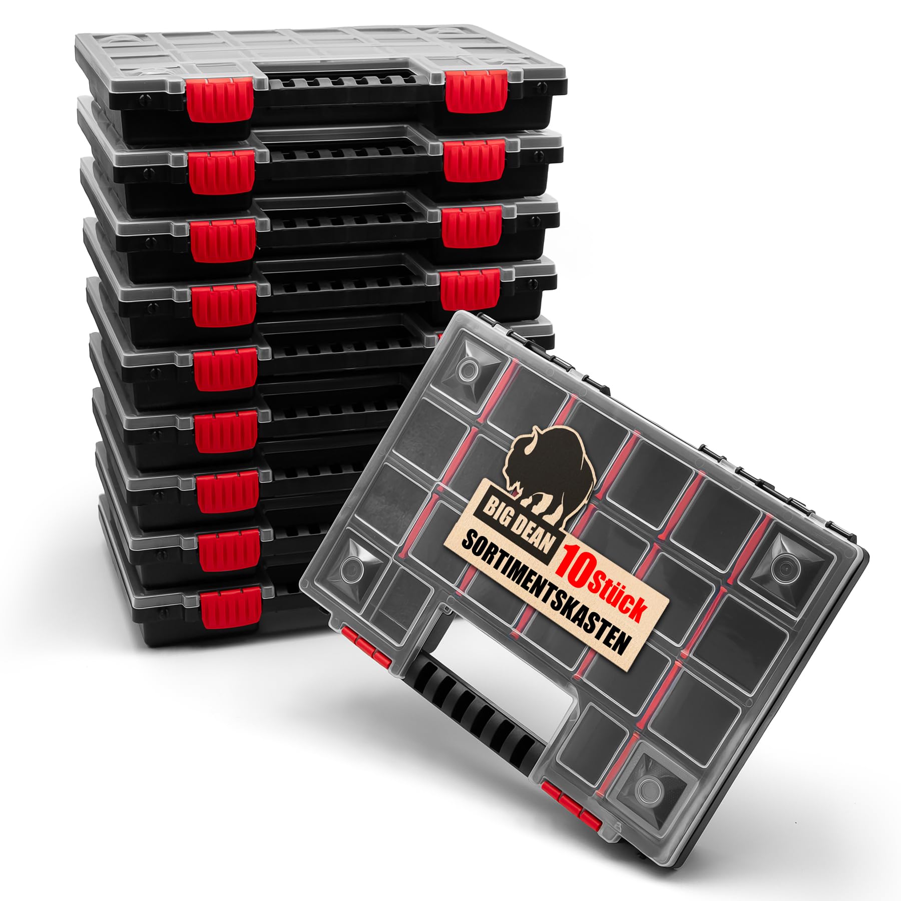 BigDean Lot de 10 boîtes de rangement XL avec division flexible, fabriquées en Europe