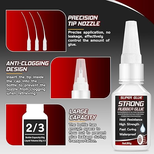Miniatura 6 de Pegamento para goma, 30g de súper pegamento para goma, neumáticos, sellos, juntas, suelas de zapatos, manguera, adhesivo para neumáticos resistente,