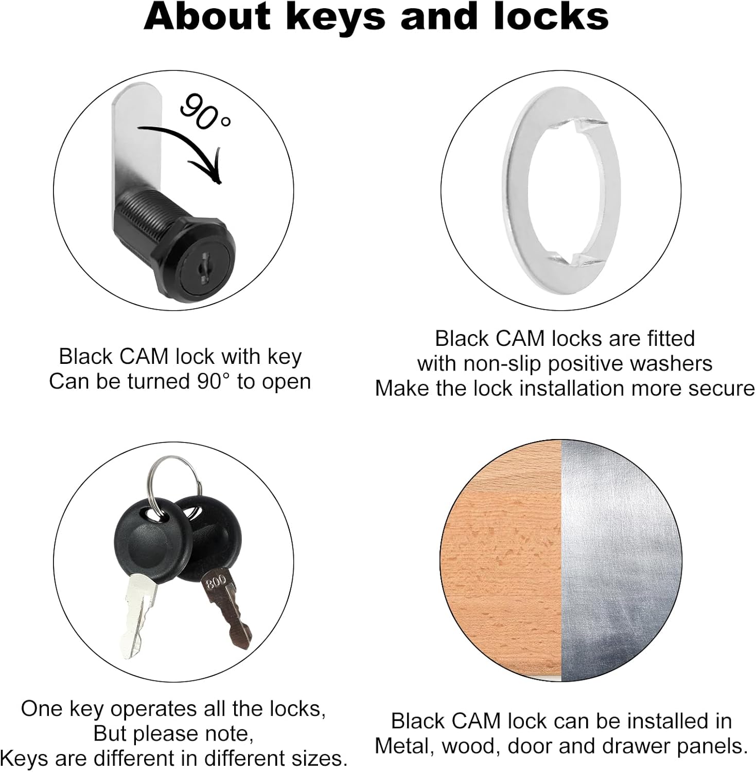 10PCS Cam Locks with Keys, Cabinet Locks Keyed Alike, 5/8'' inch (Length) Cylinder Fits on 3/8'' inch Max Panel Thickness for Secure Files Drawers RV Storage Mail Box (5/8'' Inch 10PCS)