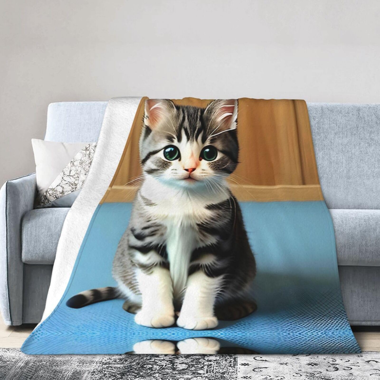 Bedroom Kitten 60"x50" Fleece Blanket, Full Size, Super Soft, Suitable for Bed, Sofa, Camping, All Seasons