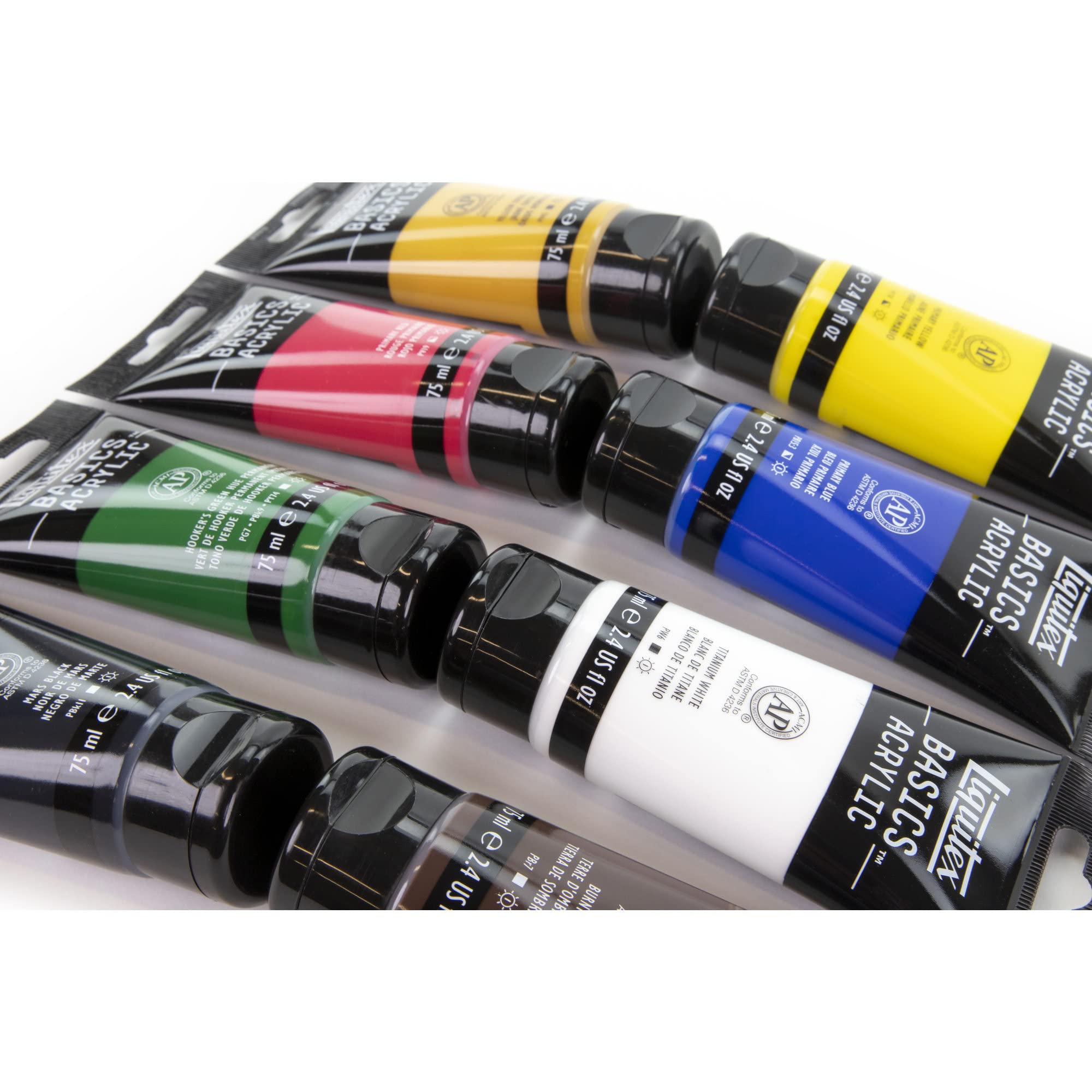 Liquitex 3699396 Basics zestaw farb akrylowych – tubki 8 x 75 ml, odporne na działanie światła farby akrylowe, żywe kolory, idealne do malowania na płótnie, malarstwie akrylowym, mieszanych nośnikach