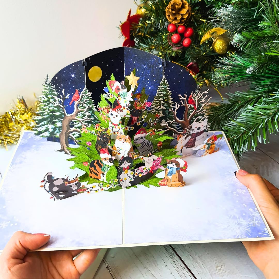3D Pop Up Cat Christmas Card, 6 x 8 inch Holiday Greeting Card With Envelope, Cute Winter Design for Kids, Mom, Daughter, Husband, Wife, Friends & Family - Image 6