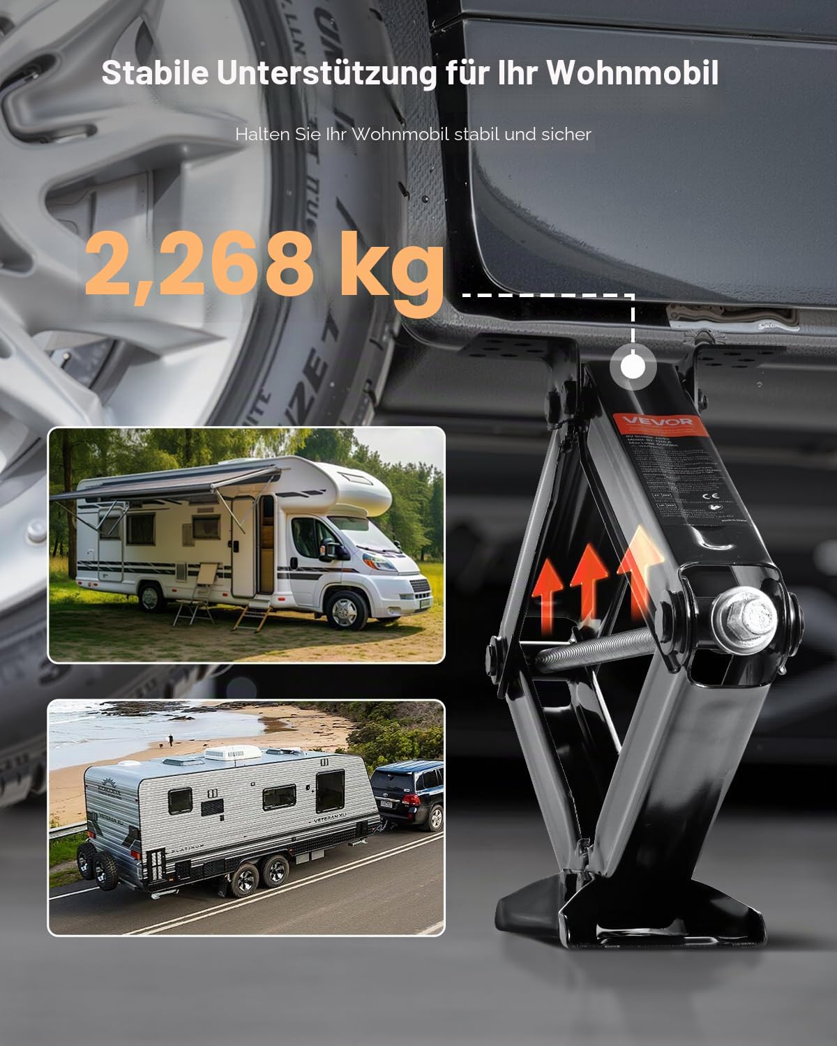 VEVOR RV Wohnwagen Scherenwagenheber Wagenheber (2268 kg belastbar) mit Kurbel & Sockel & Blase Ebenen (2 Stk.) Stabilisator Nivellierung 103-595 mm Hubhöhe Stabilisatorwagenheber