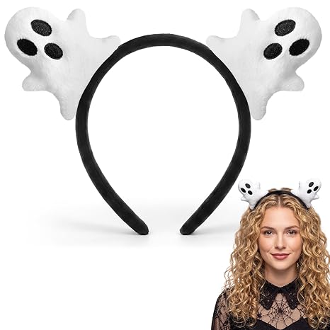 White Ghost Halloween Headband for Adults Cute Fuzzy