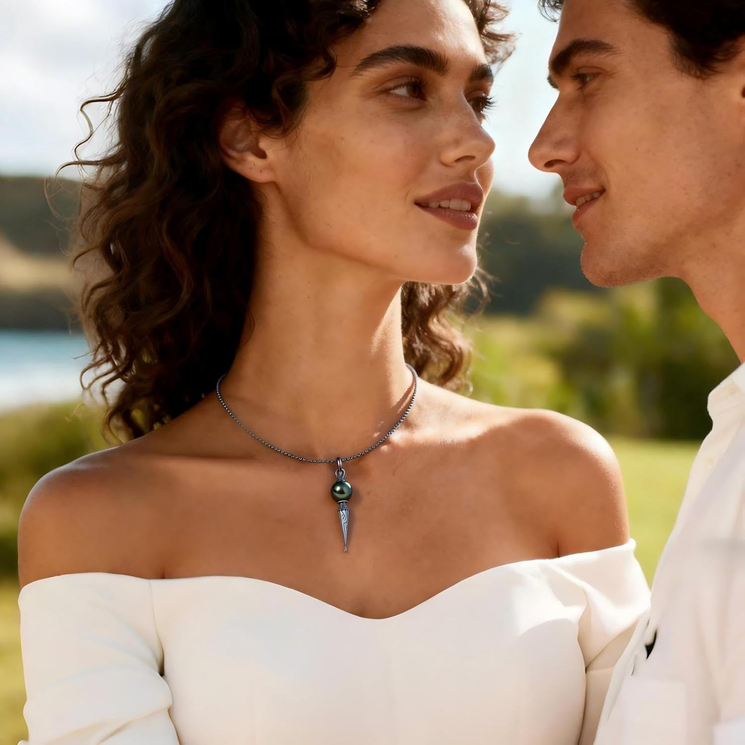 Genuine Tahitian Black Pearl Necklace for Women, 9-13mm AAAA Seawater Pearl - Sterling Silver Moissanite Pendant, Wedding Anniversary, Birthday, Christmas Gift for Wife, Mom, Girlfriend, Fine Jewelry - Image 3