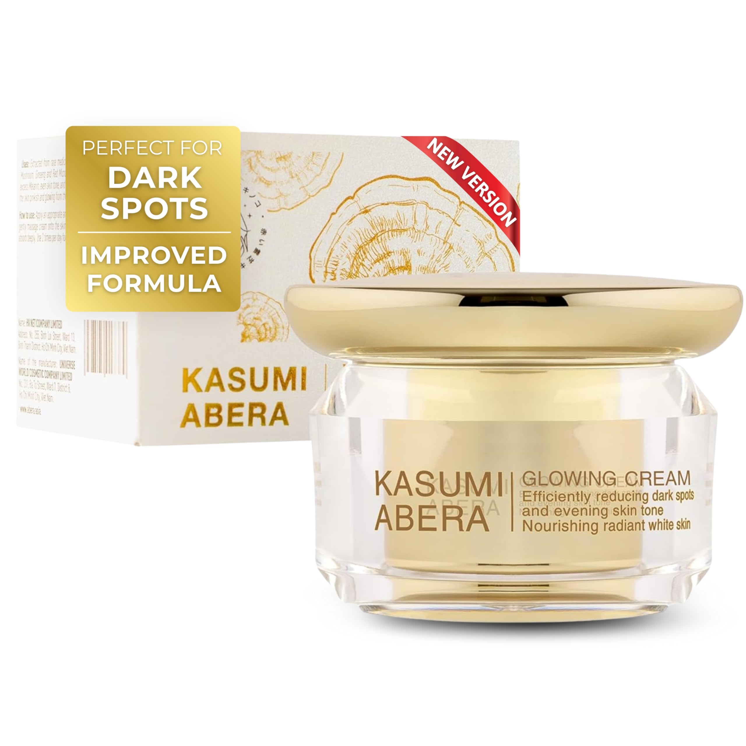 ABERA Kasumi Glowing Cream, Melasma Treatment For Face with Niacinamide & HA, Dark Spot Remover, Reduce Fine Lines, Wrinkles, Anti-aging, with Red