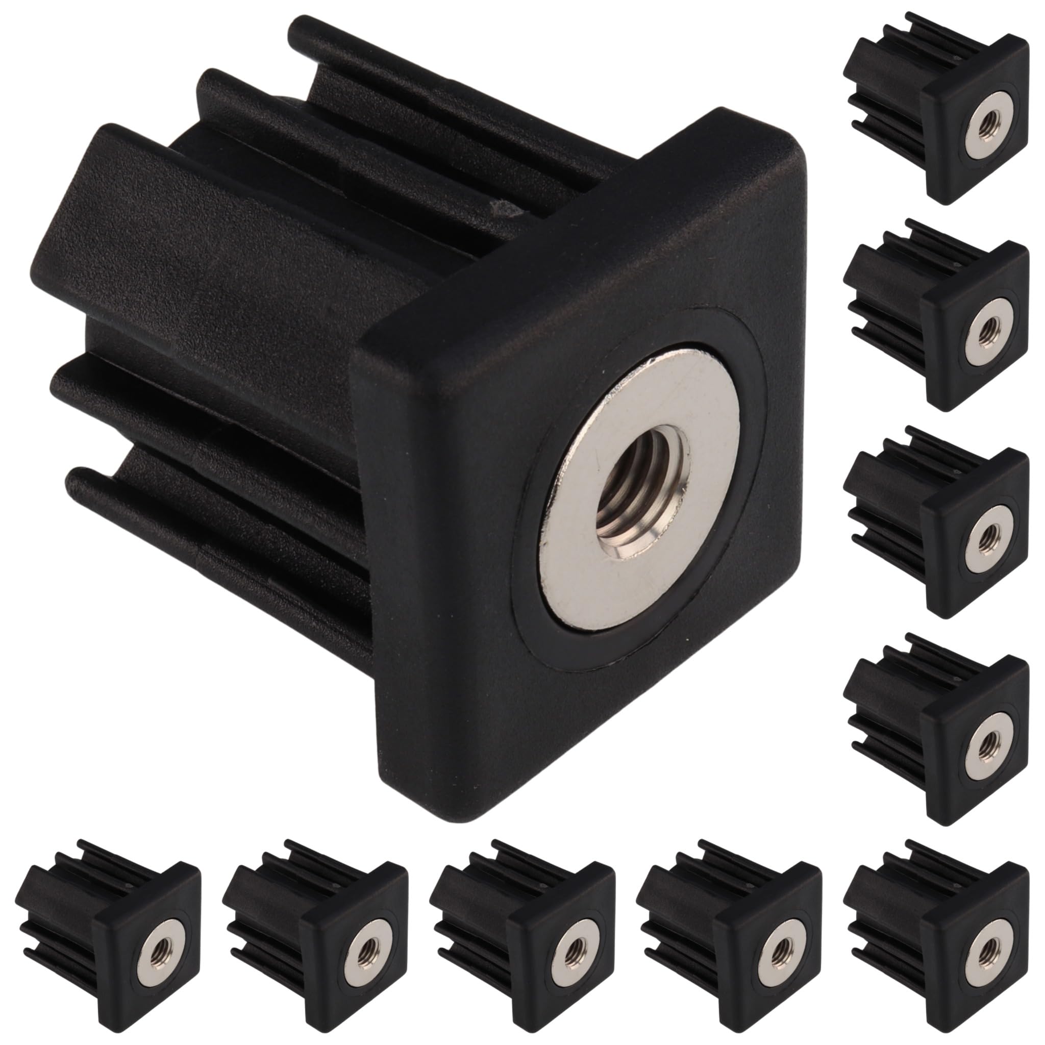 10 tapones roscados M10, 40 x 40 x 1,5, plástico PA reforzado con
