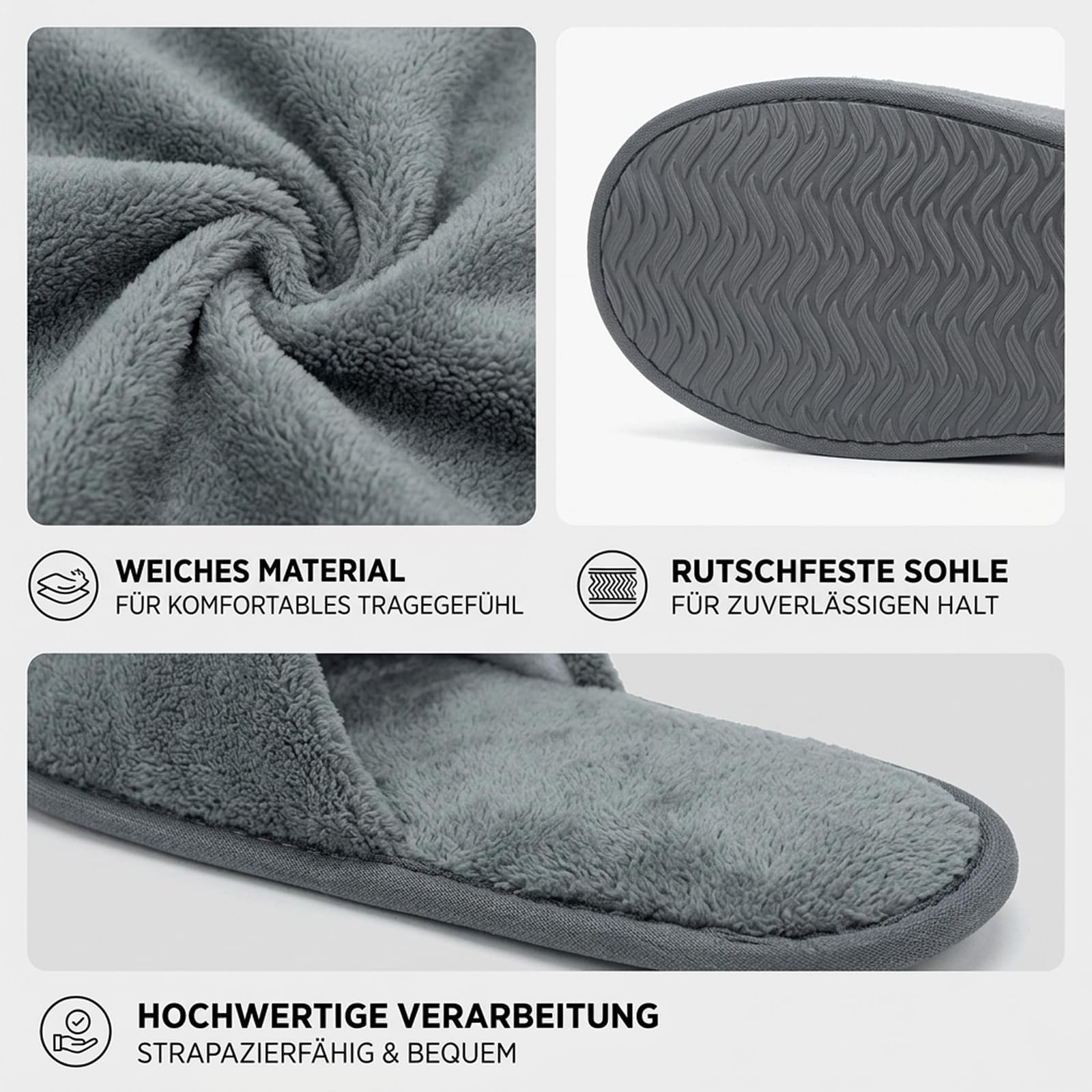 3 Paar Hotelslipper, Gästehausschuhe Set Hochwertig Waschbar, Vielseitig Einsetzbar Für Hotelaufenthalte, Reisen Und Besuche, Universalgröße Graue Hausschuhe Für Gäste