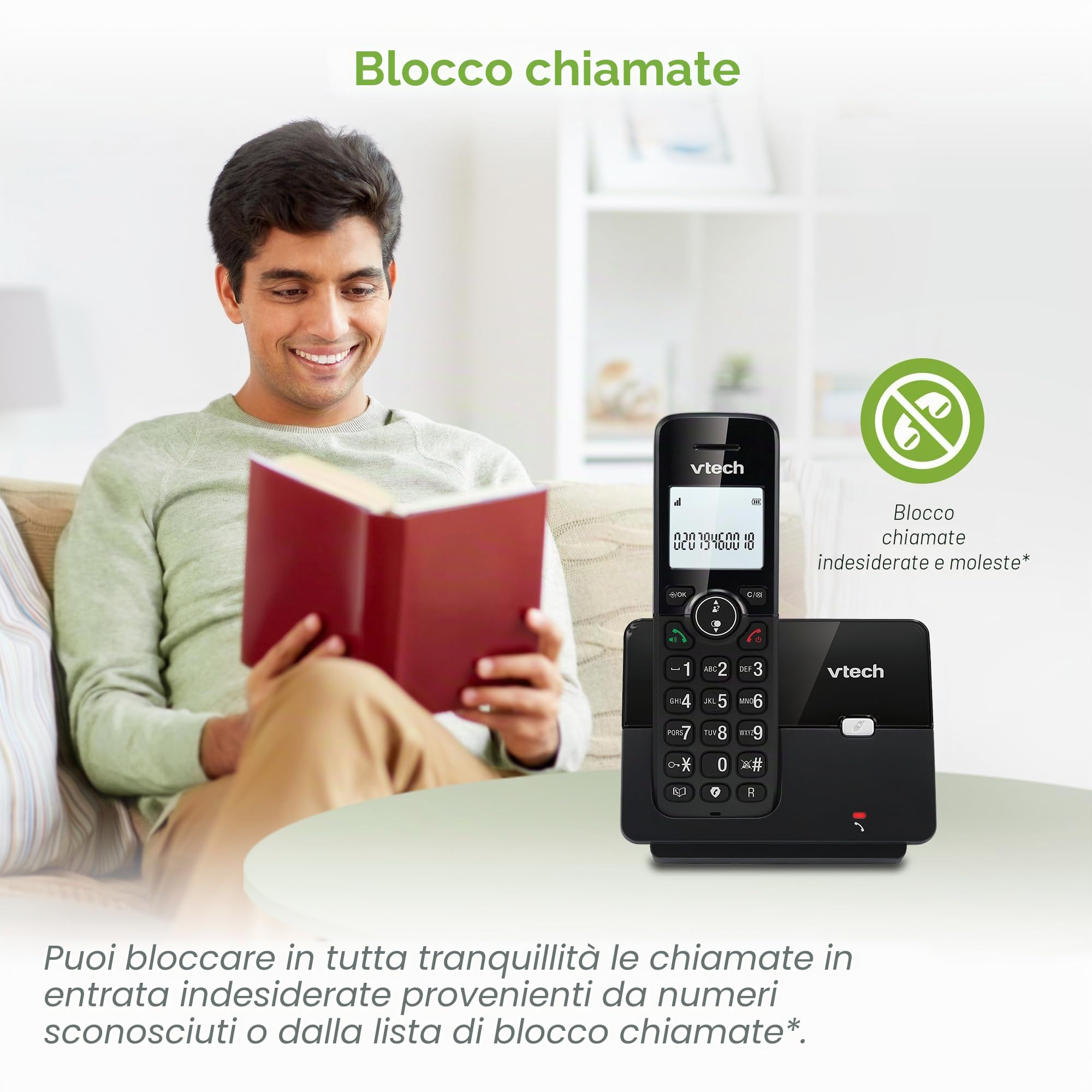 VTECH CS2001 Telefono wireless DECT a 2 combinati per la casa con blocco chiamate indesiderate, lungo raggio affidabile fino a 300m, ID chiamante
