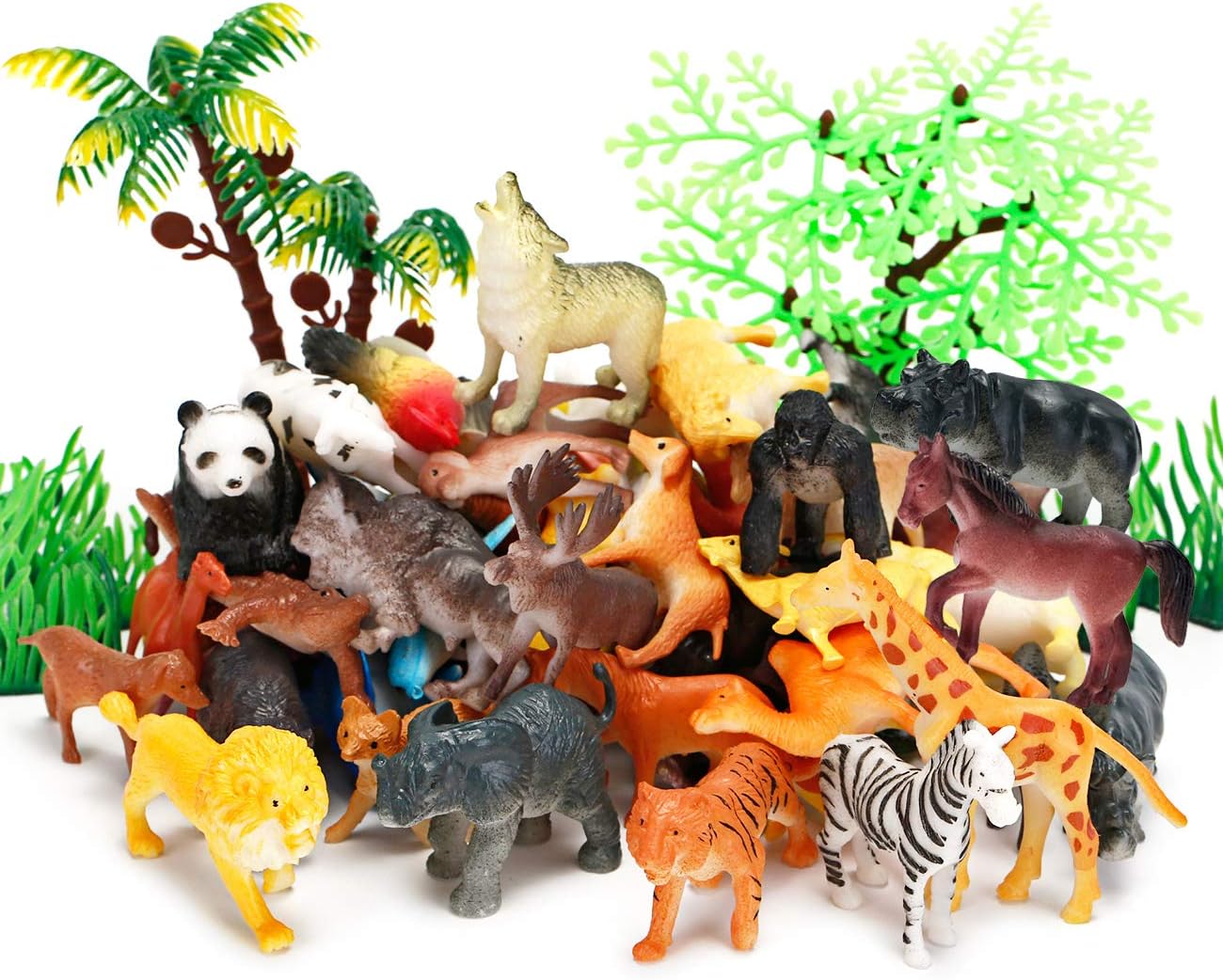 Kimicare Animal Figurines Toys, 52 Pcs Small Mini Realistic Safari Zoo Plastic Animals Figures Learning Educational Toy Set for Kids Toddlers Jungle Wild Forest Animals Playset Cupcake Topper