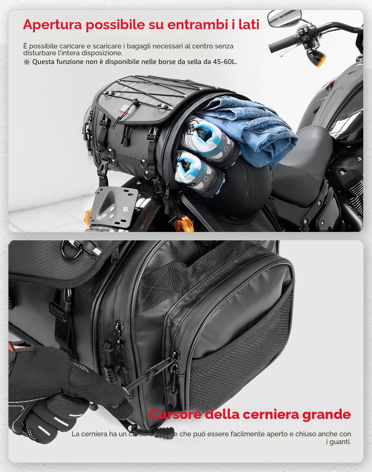 KEMIMOTO Borsa Posteriore Moto, 24-32L Borsa Sella Moto Espandibile Grande Gapacità, Borse Impermeabile Motocicletta con Copertura Antipioggia, Nero
