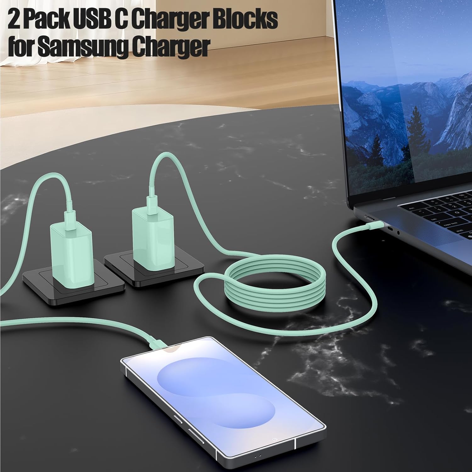 Super Fast Charger Type C for Samsung Galaxy S25/S24/S23 Ultra,USB C Android Phone Charger with 6FT/10FT Type C Cords for Galaxy S25/S24/S23+/S22 Plus/S20,iPhone 17/16/15 Pro Max-Green