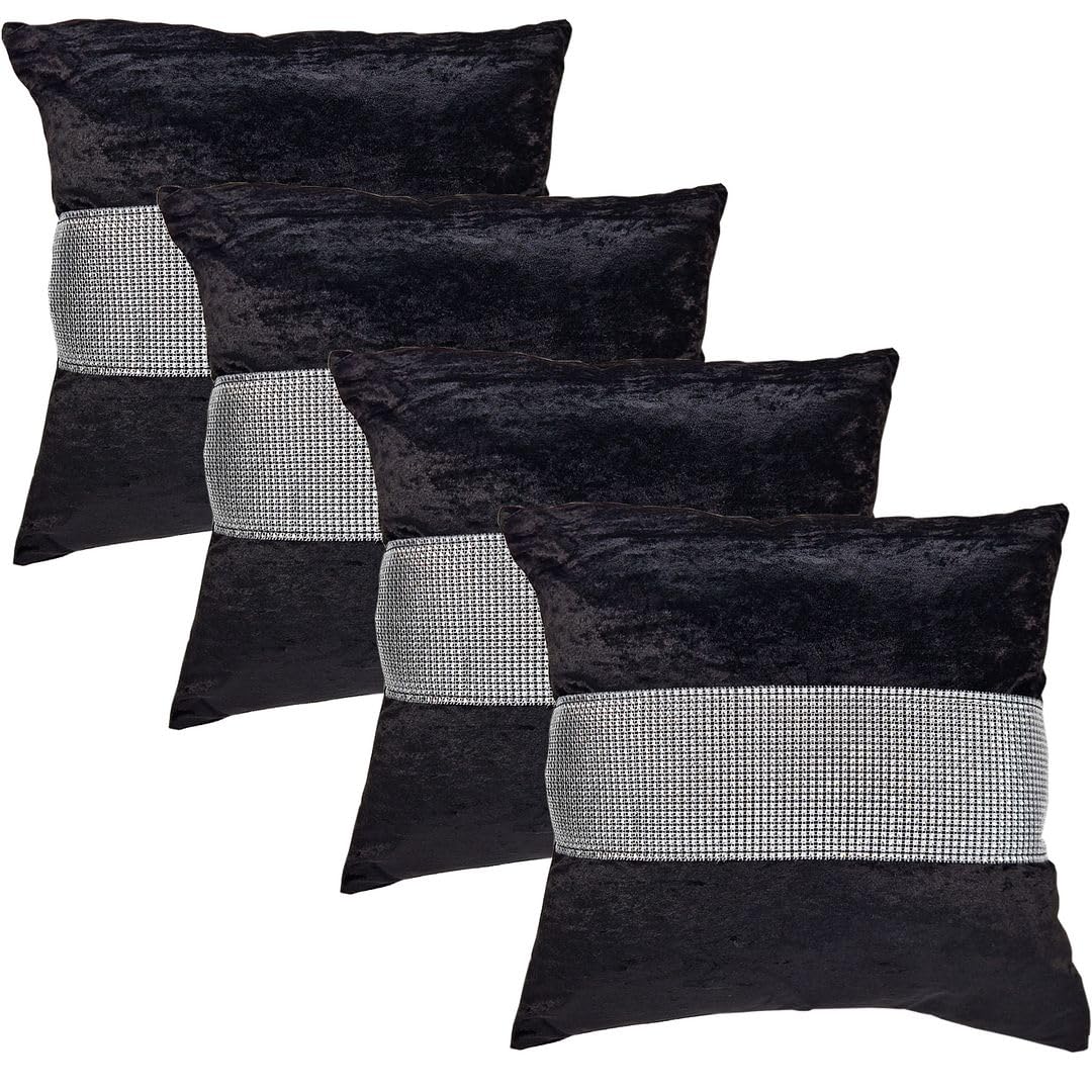 John Aird Set Of 4 Crushed Velvet Decorative Cushion Covers Diamante 18" x 18" (set of 4) (Black) — image 1