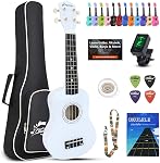 Ukulele for Beginners Hawaiian Wood Soprano Ukelele Starter Kit for Kids Adult Student Ukalelee Uke Bundle Pack with Free Lessons Gig Bag Tuner Strap Picks Nylon Strings (Deep Purple, 21 Inch)