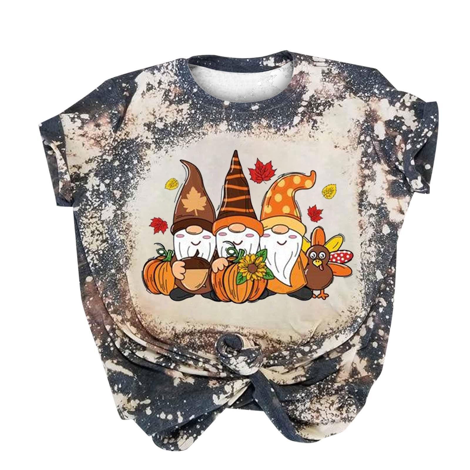 Halloween Pumpkin Dwarf T Shirt Women's Casual Crewneck Short Sleeve T Shirts Trendy Bleached Tops Cute Pullover Tees