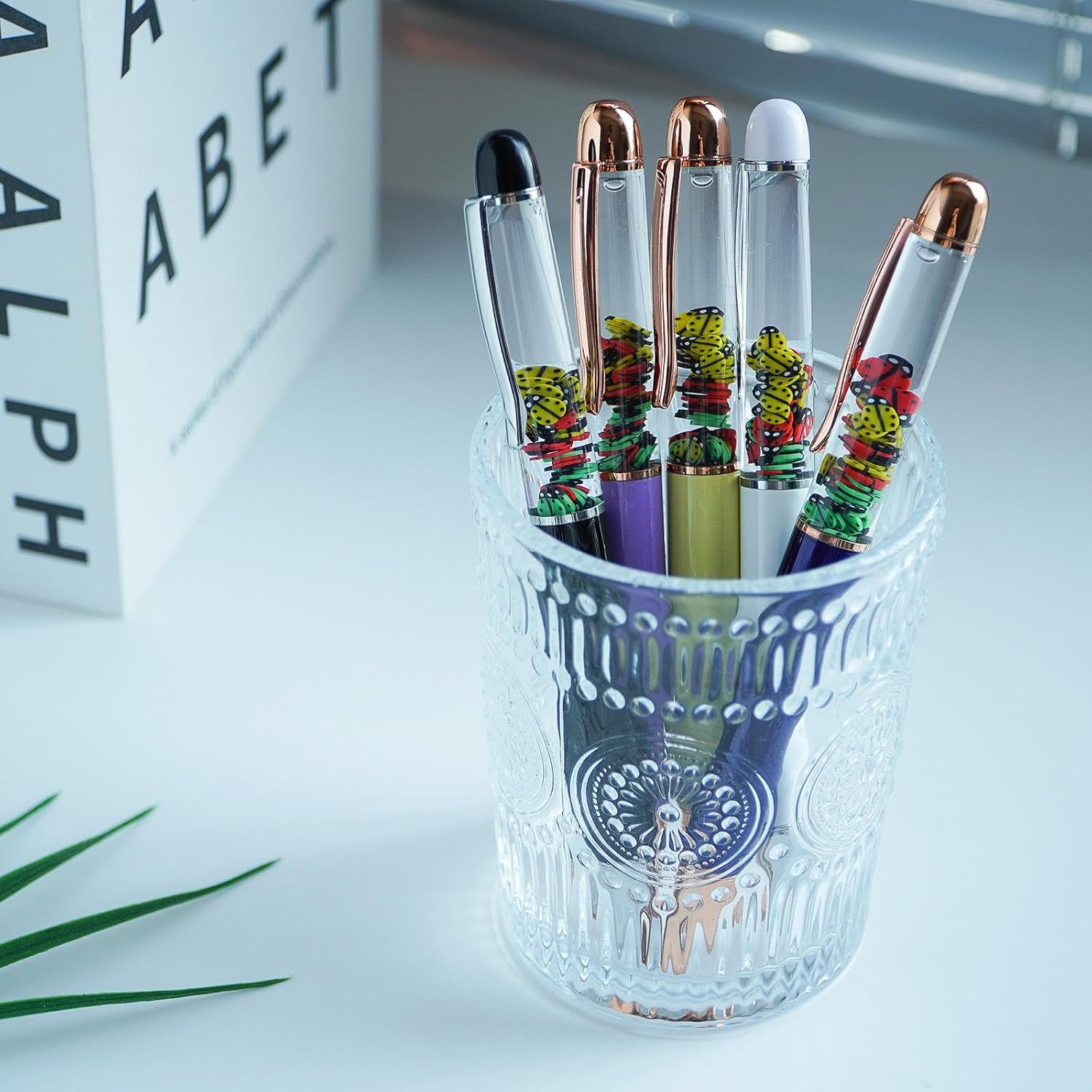 Ladybug Floating Funny Pens Cute Floater Liquid Writing Journaling Office Pen Unique Gift For Women Men Set of 5 Pens