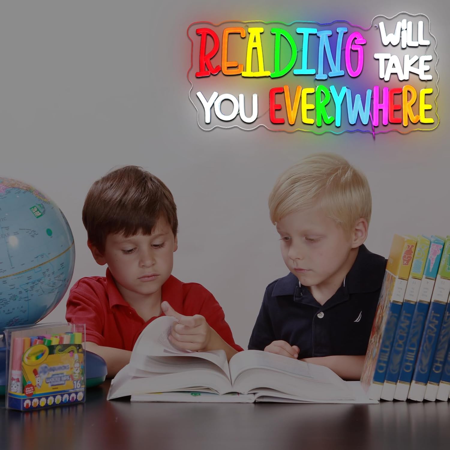 Reading Will Take You Everywhere Neon Sign for Wall Decor Dimmable Inspirational Quote Led Sign for Classroom Colorful Neon Light for School Bookstore Library Study Room Wall Art Decoration