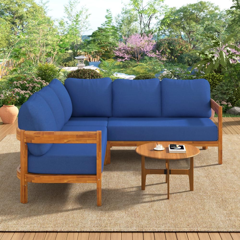 Virubi Patio Furniture Set, 6 Set Outdoor Sectional Sofa Patio Conversation Set with Cushions and Backpack, All Weather Outdoor Patio Sofa, for Backyard, Garden. (Blue)