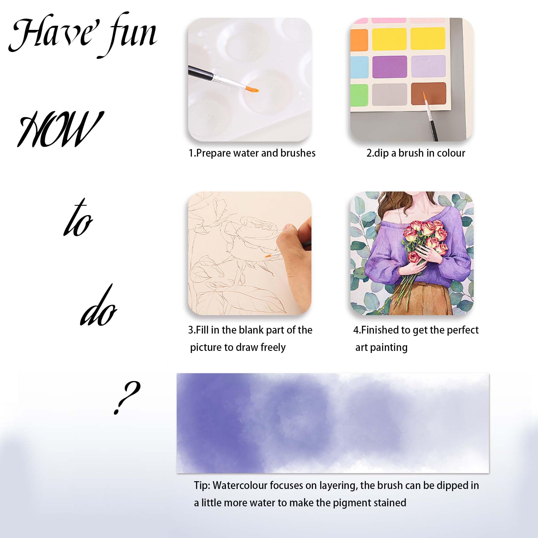 DESINIK Gouache Coloring Books for Adults - 2 Pack, Pocket Mess Free Gouache Painting Kit, Flower&Girl - Image 2