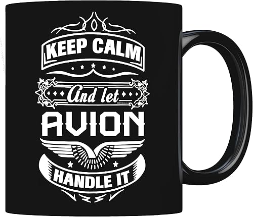 Taza de café con texto en inglés Keep Calm and Let Avion Handle, taza personalizada con nombre para hombres, taza con inicial personalizada con