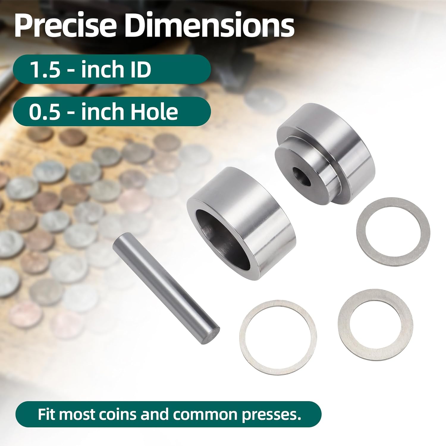 for Coin Ring Making, 4-Piece Punch & Die Set, Self-Centering Metal Hole Punch Tool Kit for Jewelry Crafting