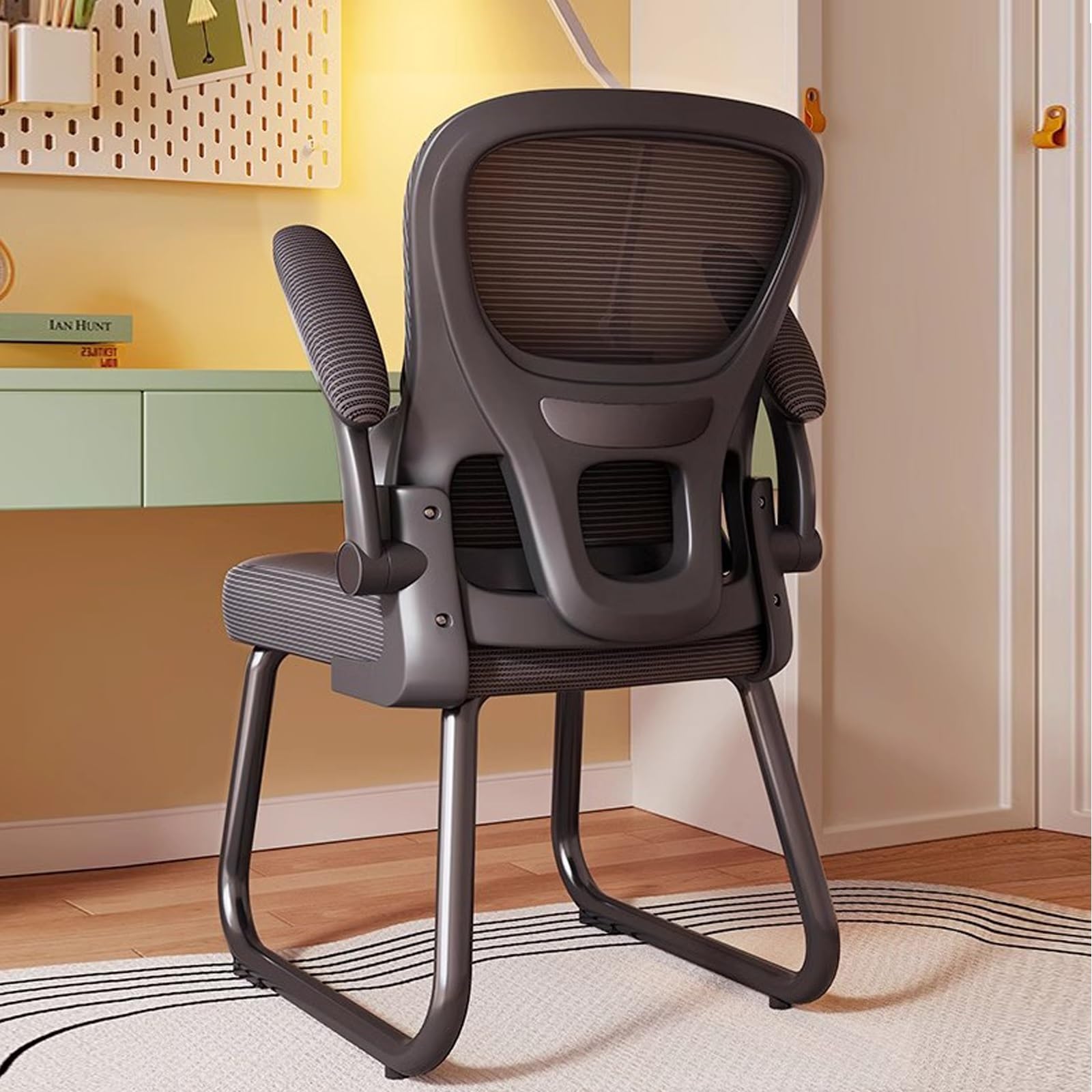 Silla Escritorio Sin Ruedas, Silla Oficina Ergonomica, Sillas Gamer de Malla, Silla Ordenador, Sillas de Trabajo con Soporte Lumbar, Adecuadas para el Hogar, Sala de Espera, Recepción, Conferencias(Bl