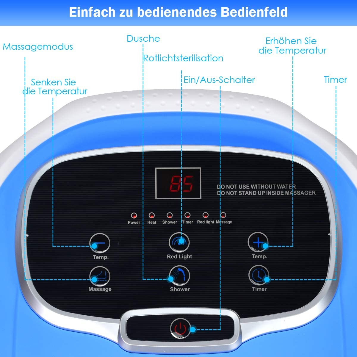 GOPLUS Fußbad Massagegerät, Elektrisches Fußmassagebad, Fußbadewanne mit Massage & Heizung, Rollbar, 10-60 min. Timer, 35-48 °C, Abnehmbares Massage-Brett, zur Entspannung und Schmerzlinderung (Blau)
