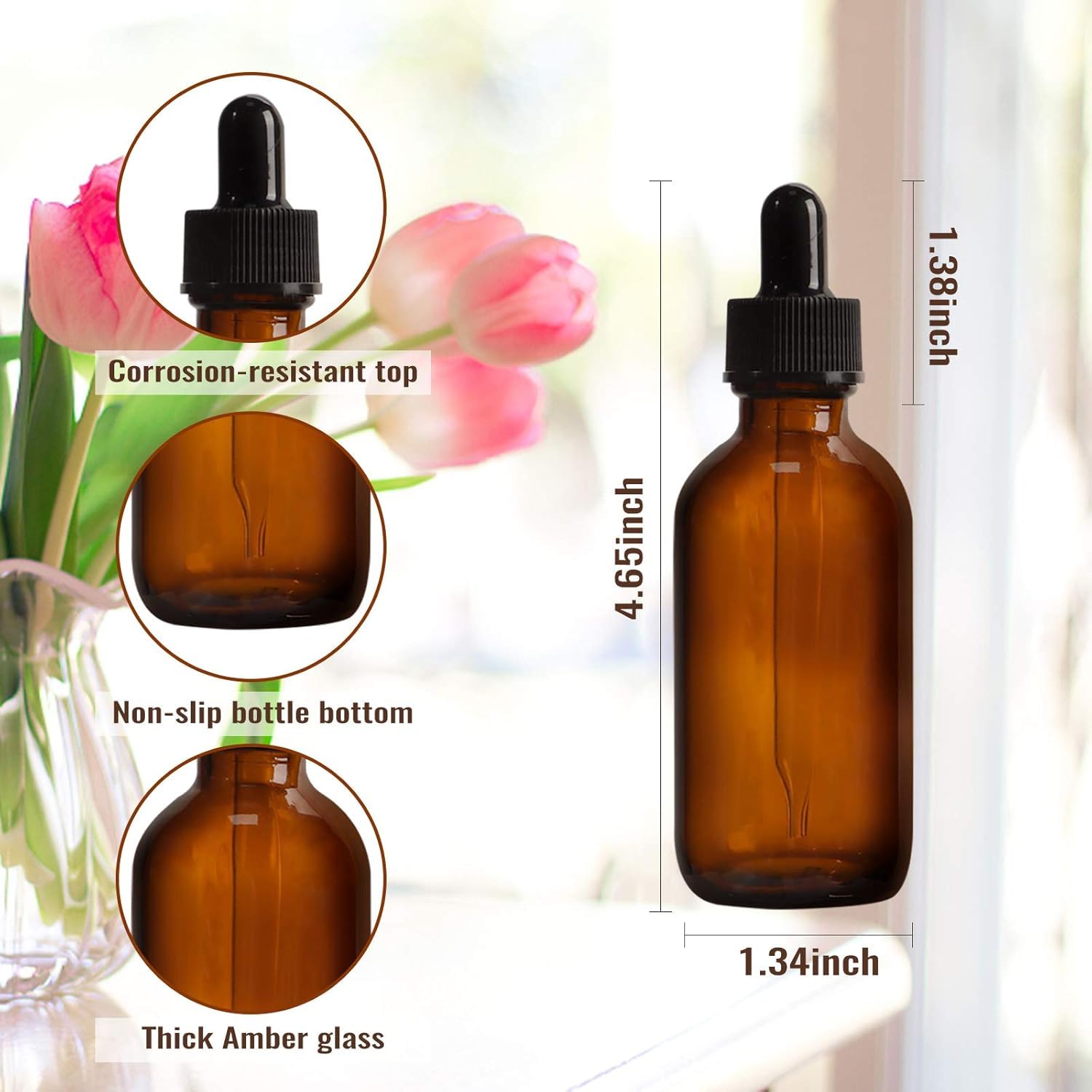 Confezione da 24 flaconi in vetro ambrato da 60 ml, con contagocce in vetro per oli essenziali, profumi (pennello, imbuti, 2 contagocce extra, 36 etichette e misurino da 30 ml inclusi)