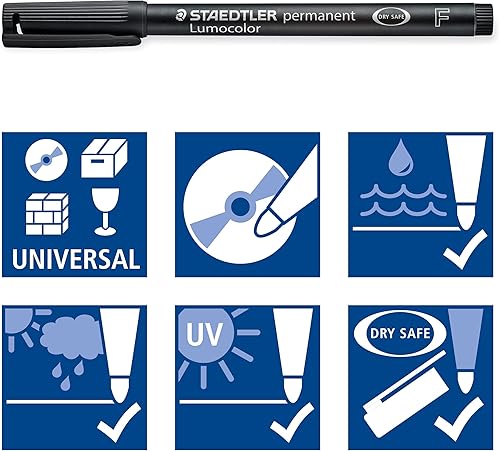 Miniatura 5 de Bolígrafo de punta de fibra, permanente, punta fina, tinta negra, 10 unidades