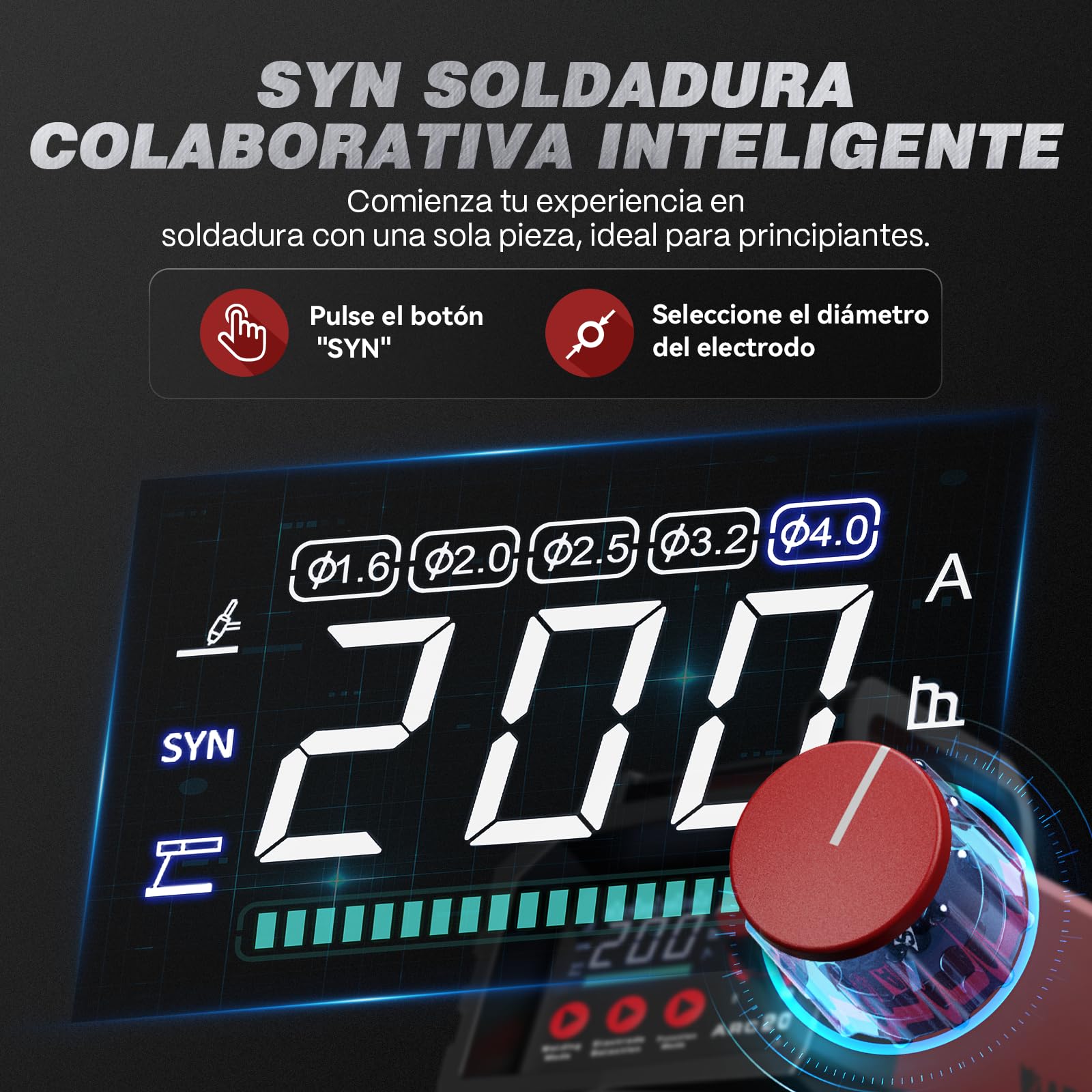 ARCCAPTAIN Soldador Inverter de 200 A con Pantalla LED Grande, Maquina de Soldar TIG ARC/Lift con Control sinérgico, Inversor IGBT, 230V Grupo de Soldar MMA con Hot Start, Arc Force