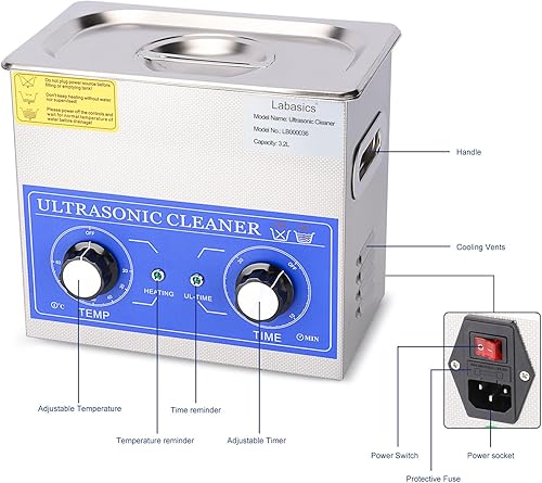 Miniatura 2 de Labasics Limpiador ultrasónico, limpiador ultrasónico multiusos de acero inoxidable 304 con panel de control mecánico de calefacción y temporizador